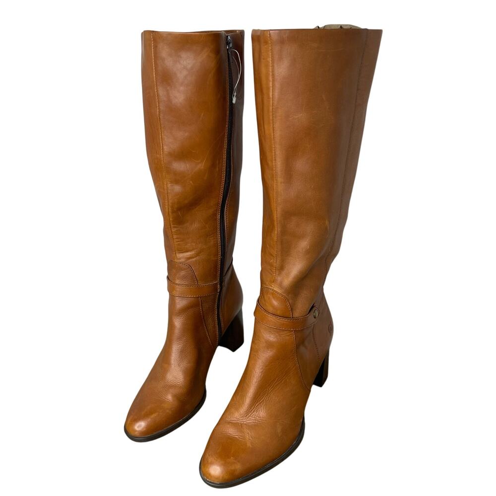 Born Ellendale knee-high Boots Size 7 Cognac Tan Leather Block Heel Chic New - Picture 3 of 15